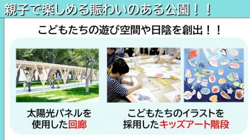キッズアート階段や太陽光パネルを使用した回廊を設置