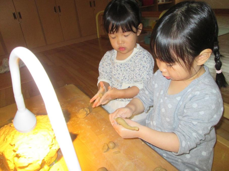 つちねんどとひかりをつかってたんきゅうかつどうをしているようす