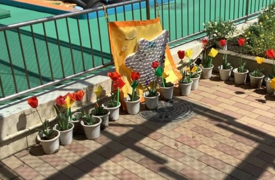 花壇に花が咲いている様子の写真