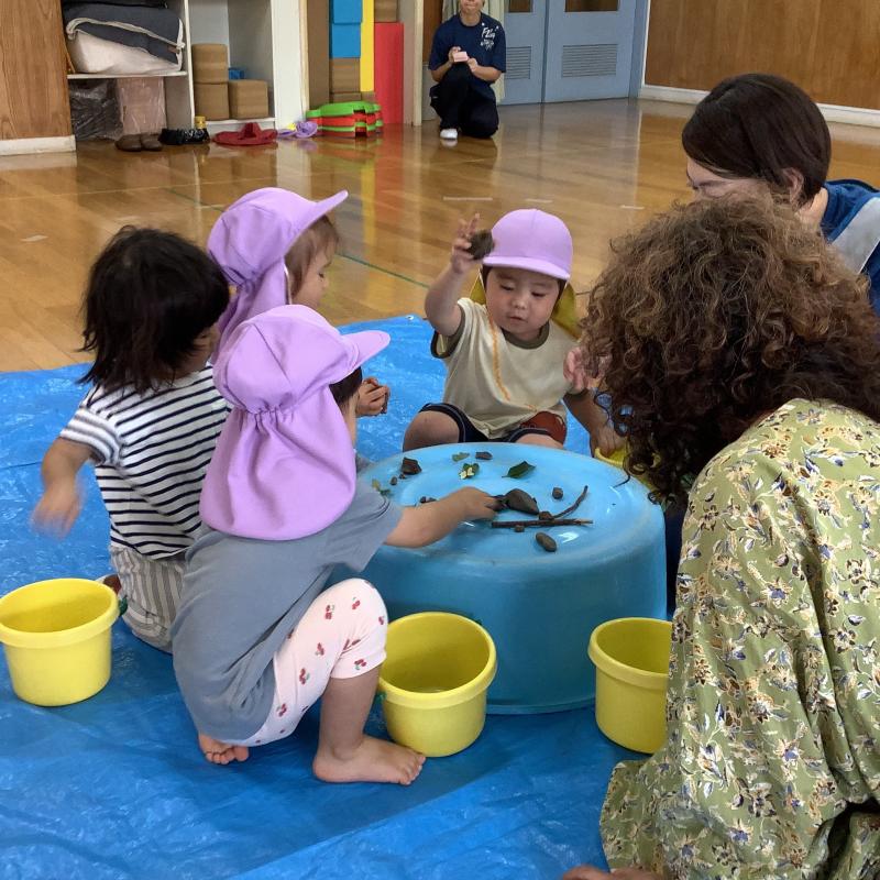 自然物で遊ぶ様子