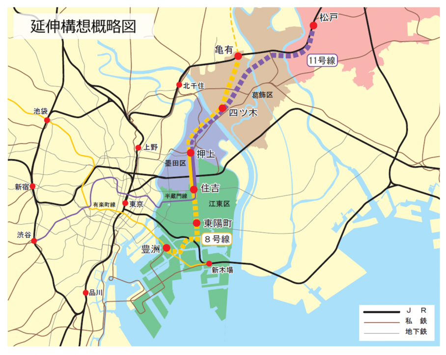 地下鉄8・11号線延伸構想概略図