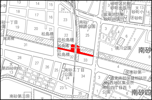 仙台堀川公園浚渫工事2の施工箇所案内図