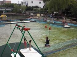 横十間川親水公園の水上アスレチック